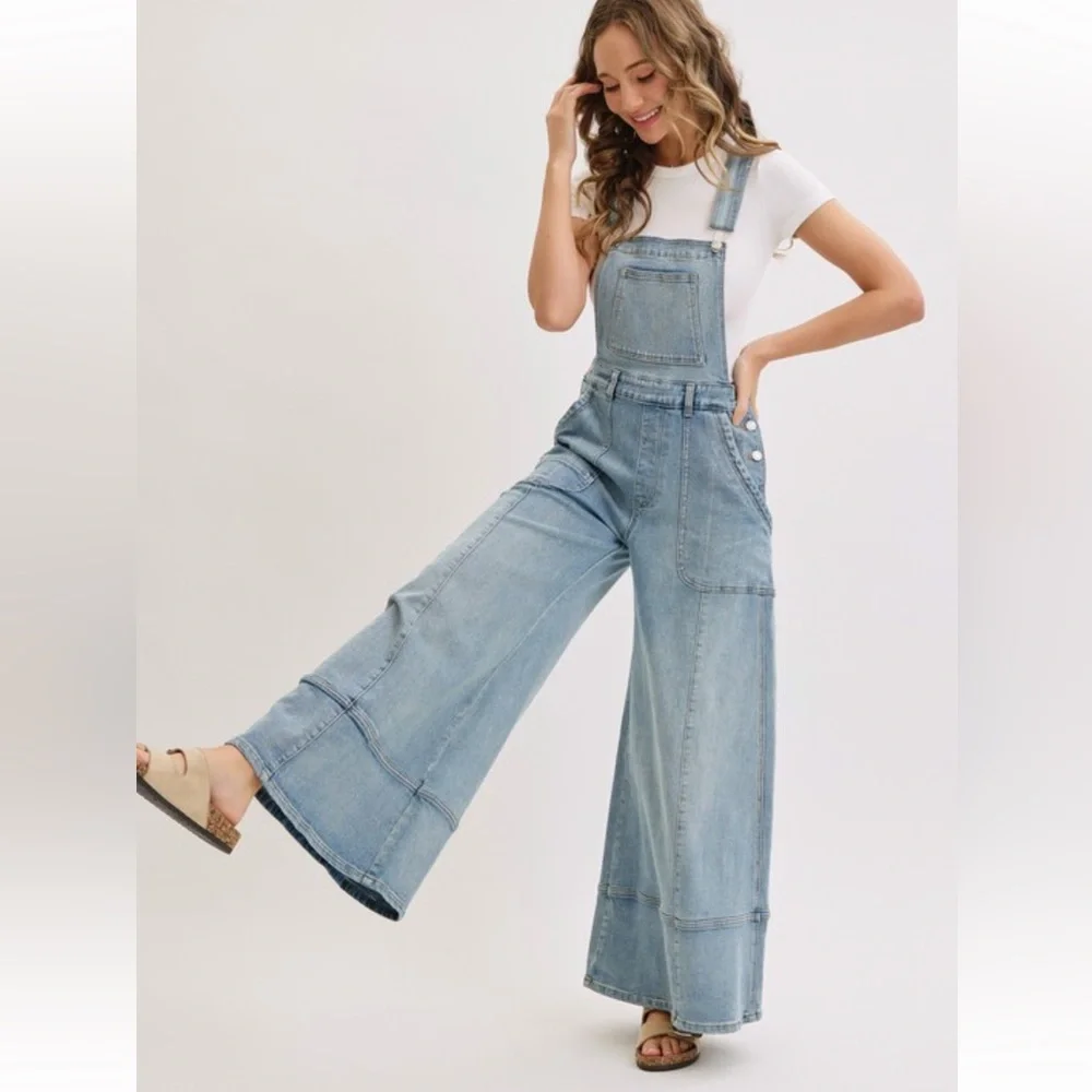 Women's Light Blue Denim Overalls - Picture 8 of 11